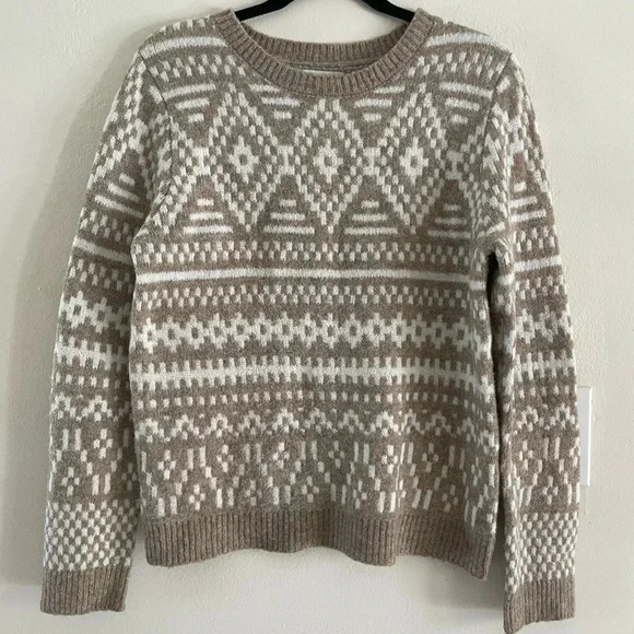 cupcakes & cashmere Sweaters - Cupcakes & Cashmere Fair Isle Style Oatmeal Beige White Knit Sweater Womens Med